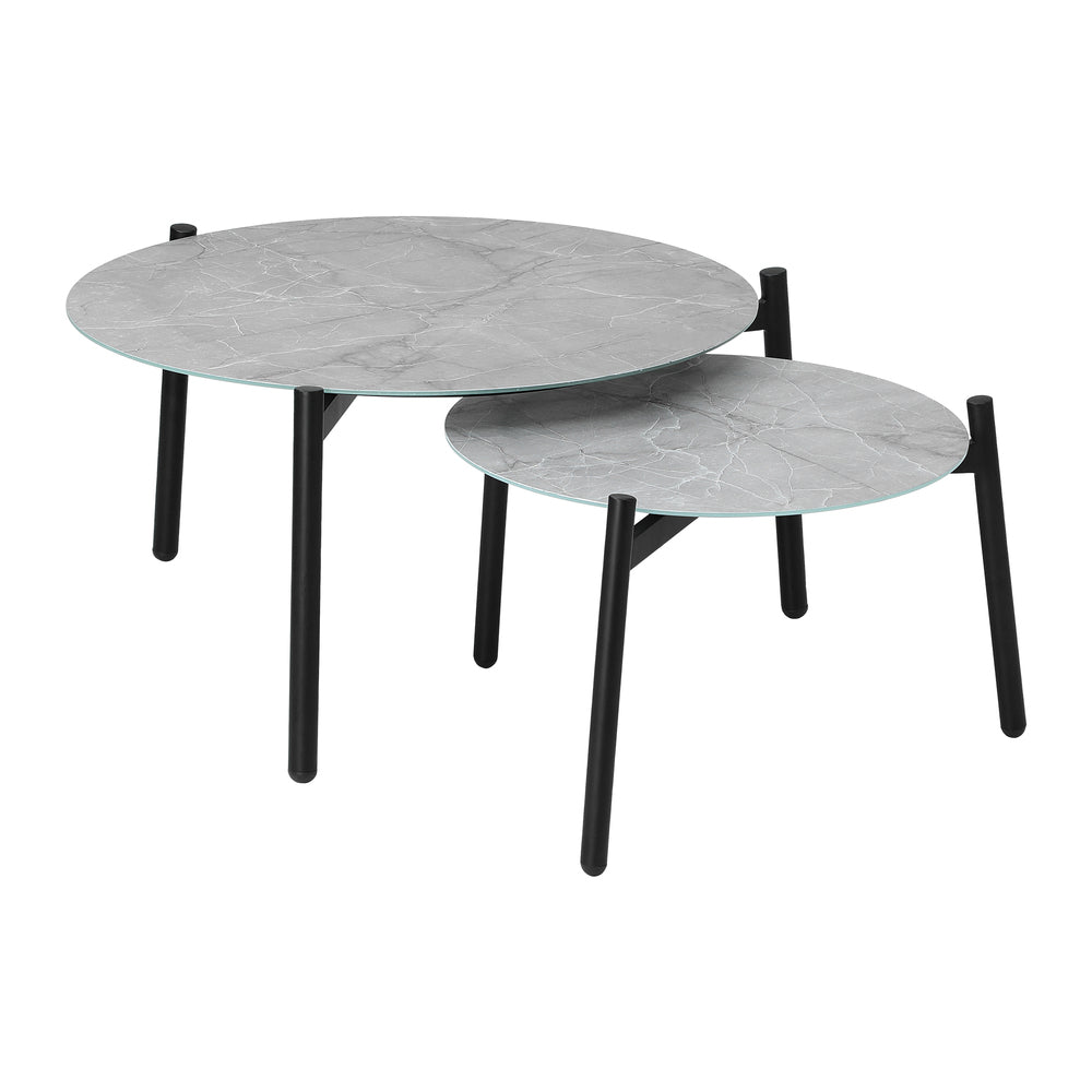 Livsip Outdoor Coffee Side Marble Table Set Grey 2PC