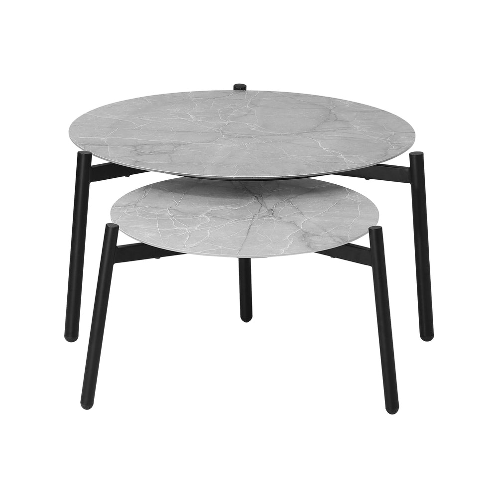 Livsip Outdoor Coffee Side Marble Table Set Grey 2PC