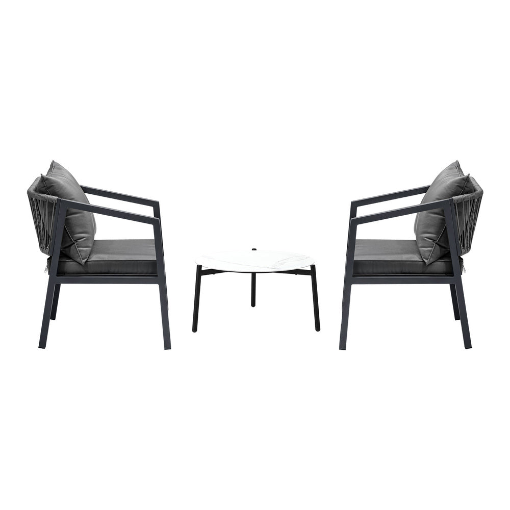 Livsip 3PCS Outdoor Patio Set White 50cm Coffee Table Grey Chairs