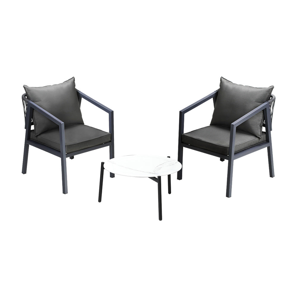 Livsip 3PCS Outdoor Patio Set White 50cm Coffee Table Grey Chairs