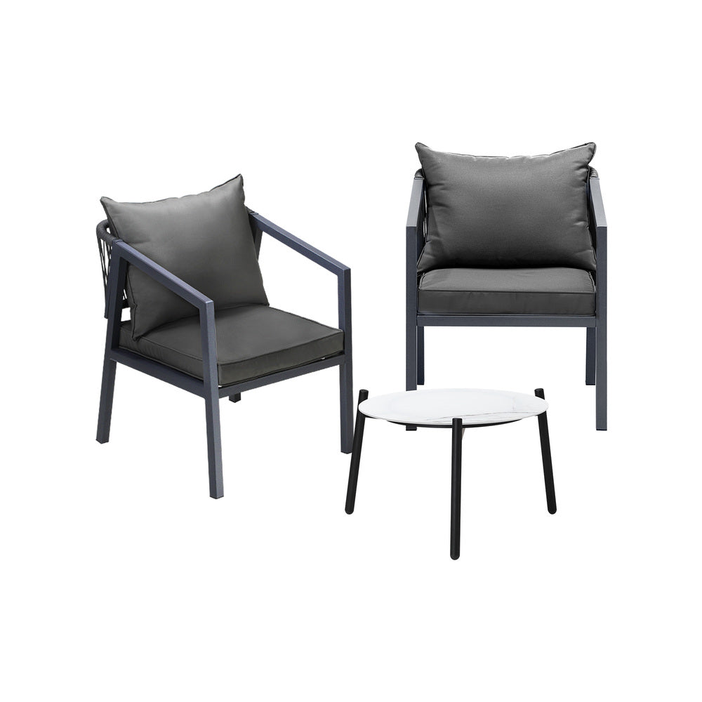 Livsip 3PCS Outdoor Patio Set White 50cm Coffee Table Grey Chairs