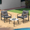 Livsip 3PC Outdoor Patio Set Marble Glass Table 2 Chairs Grey White