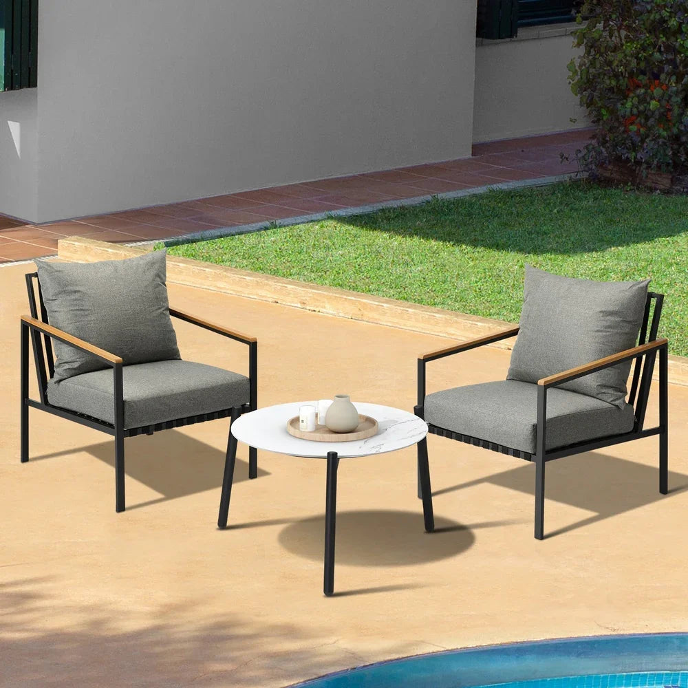 3PCS Outdoor Lounge Set Coffee Side Table with Chairs