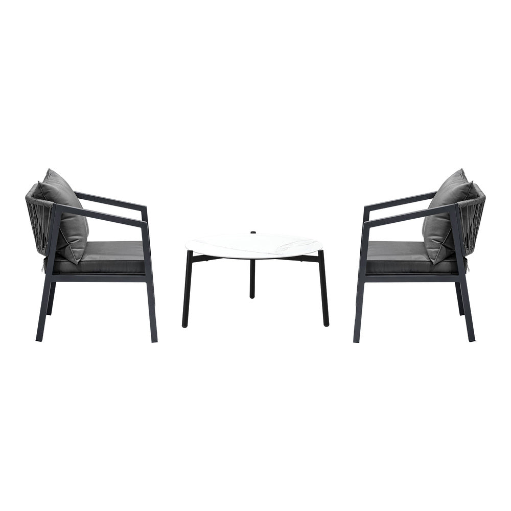 Livsip 3PCS Outdoor Patio Set White 70cm Coffee Table Grey Chairs