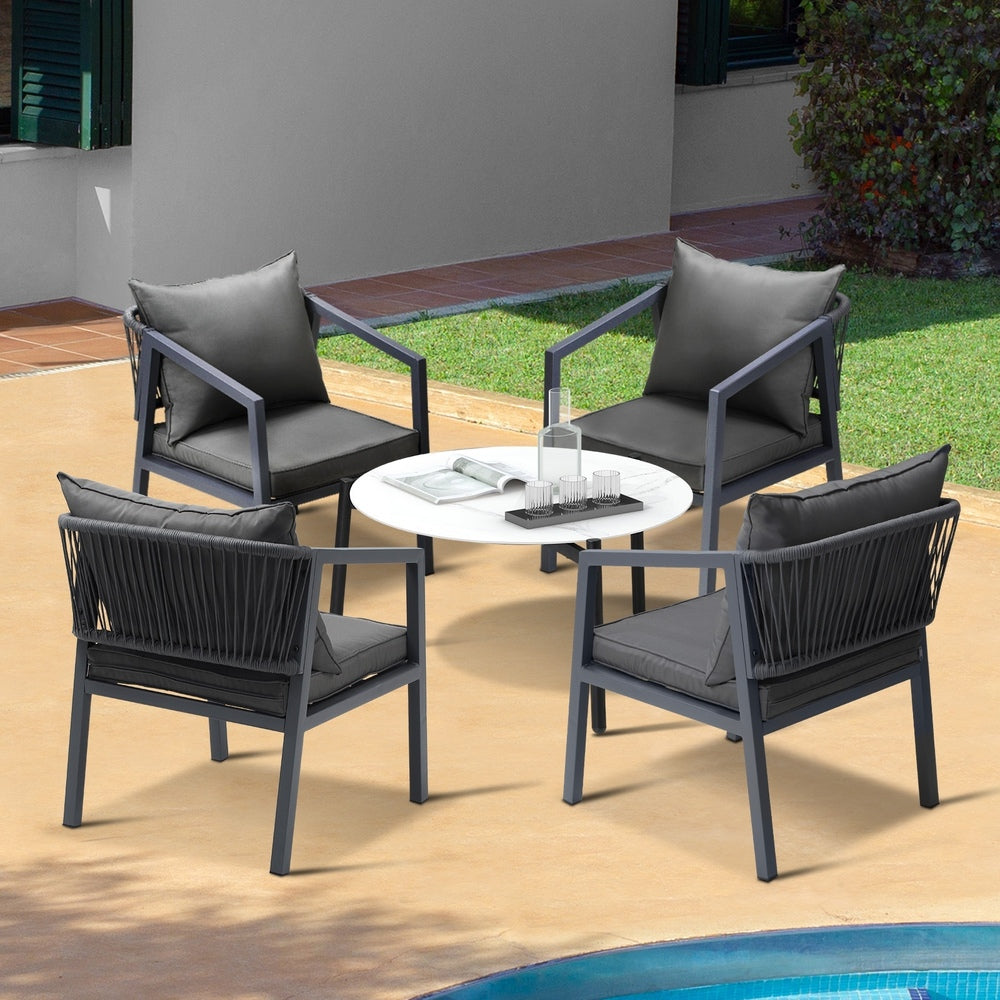 Livsip 4 Seater Outdoor Patio Set White 70cm Coffee Table Grey Chair