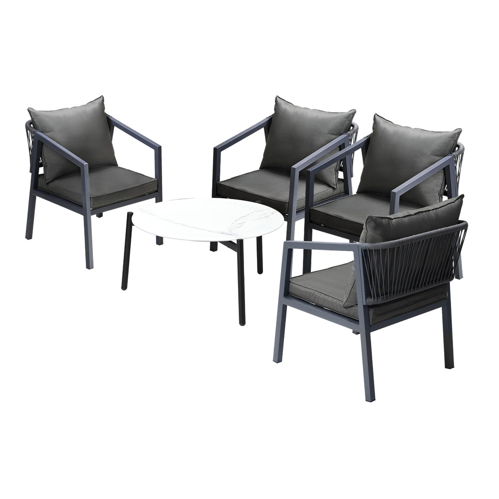 Livsip 4 Seater Outdoor Patio Set White 70cm Coffee Table Grey Chair