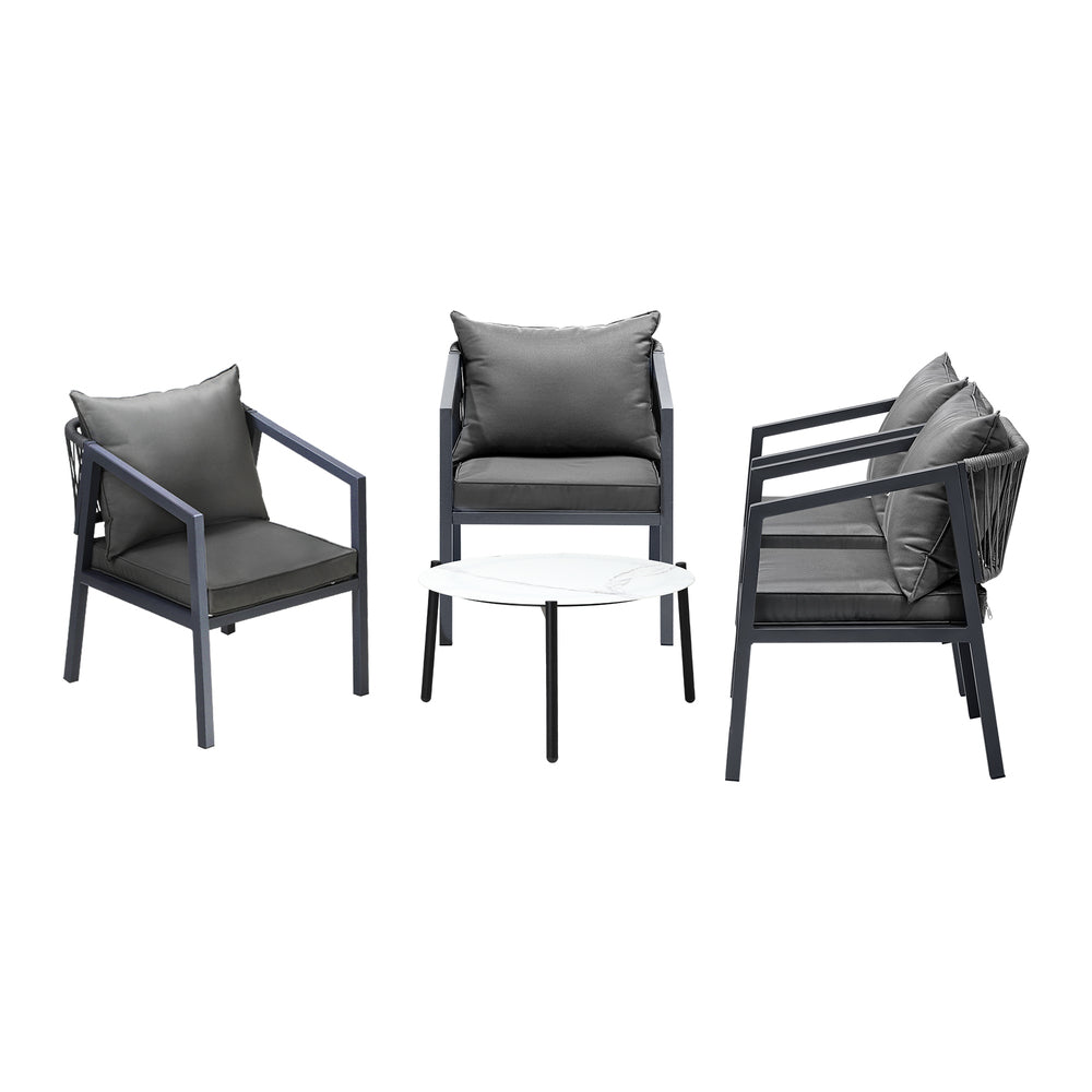 Livsip 4 Seater Outdoor Patio Set White 70cm Coffee Table Grey Chair