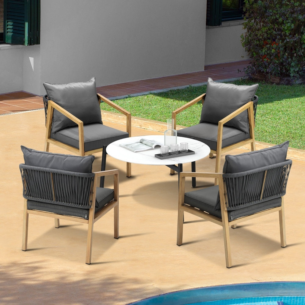 Livsip 4 Seater Outdoor Patio Set White 70cm Coffee Table Natural Chair