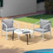 3PCS Outdoor Patio Set 70cm Marble Glass Table White Chairs