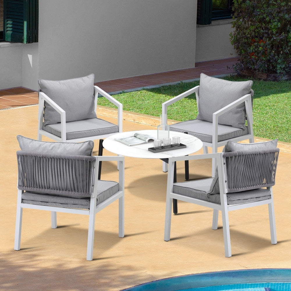 Outdoor Patio Set 4 Seater White 70cm Coffee Table