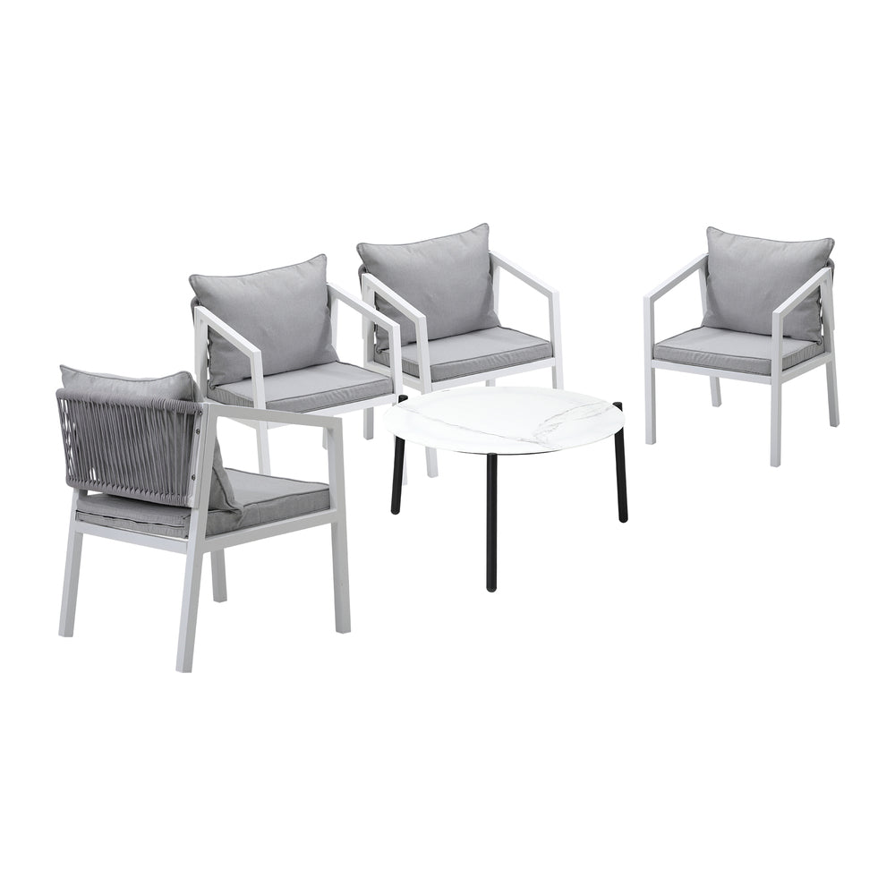 Outdoor Patio Set 4 Seater White 70cm Coffee Table