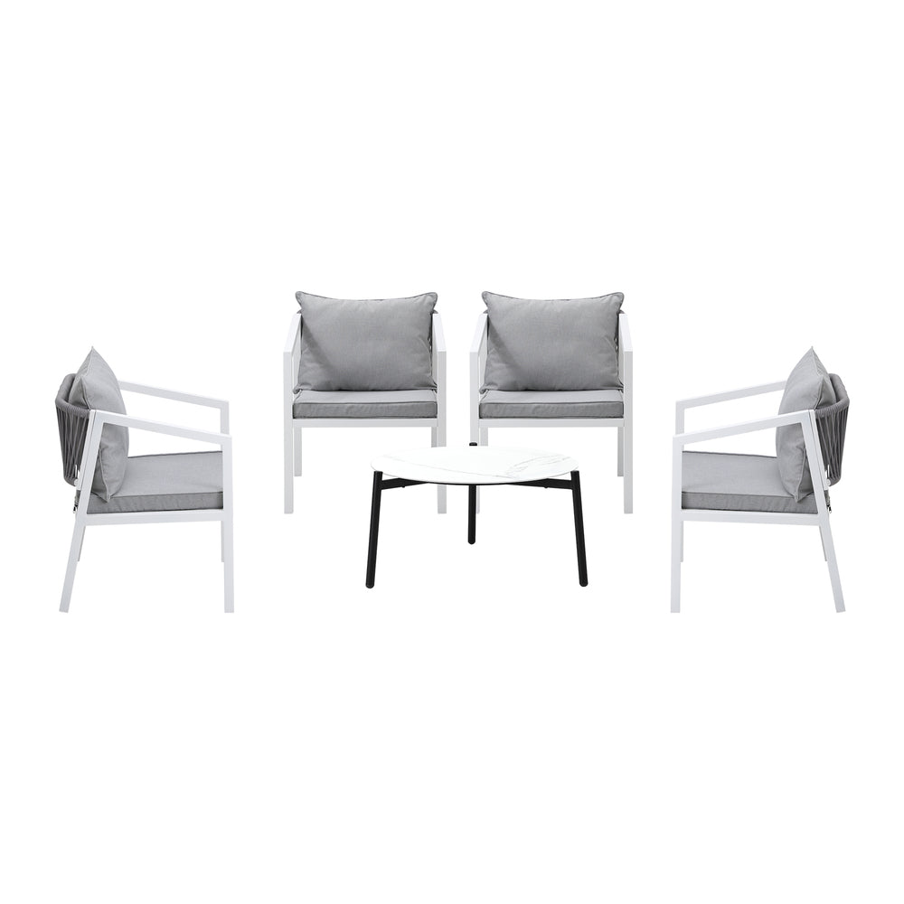 Outdoor Patio Set 4 Seater White 70cm Coffee Table