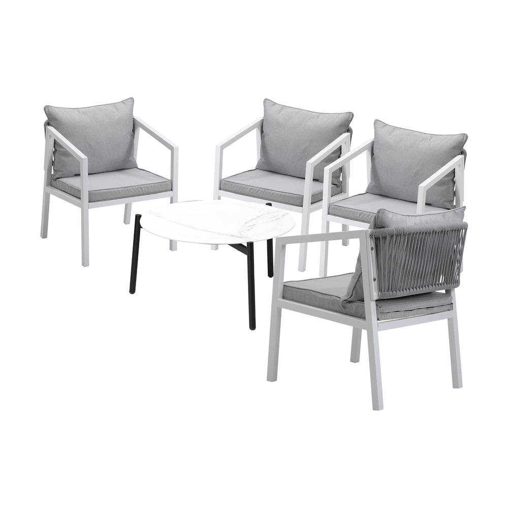 Outdoor Patio Set 4 Seater White 70cm Coffee Table