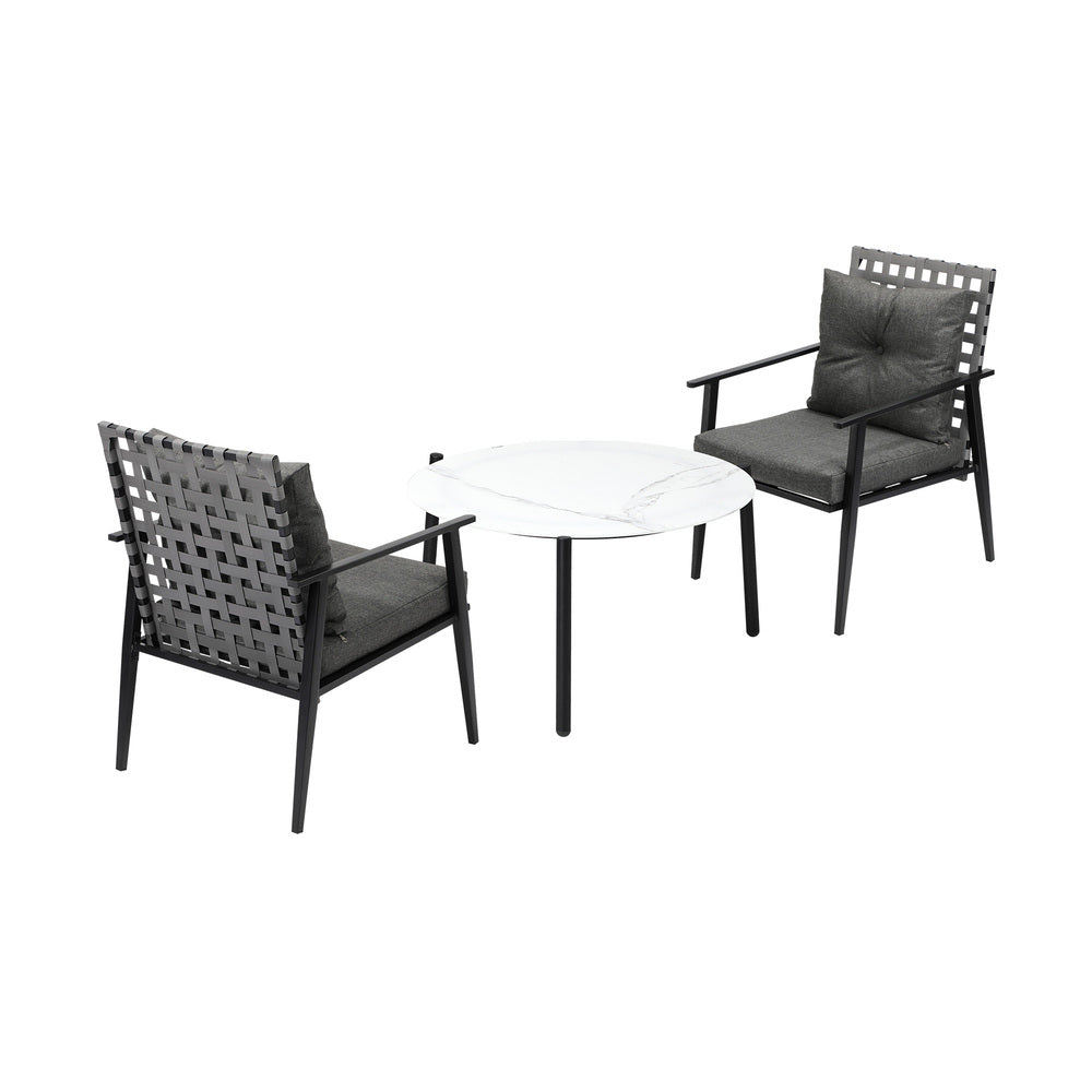 Livsip 3pc Outdoor Patio Set 70CM White Marble Table Rattan Chairs