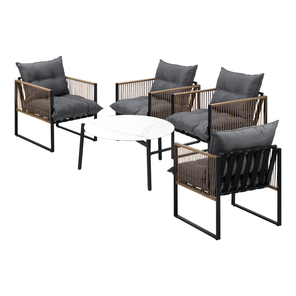 5PCS Outdoor Patio Set White 70cm Coffee Table Rattan Chairs