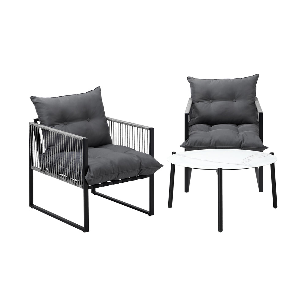 Livsip 3PCS Outdoor Patio Set White 70cm Table Cushioned Armchairs