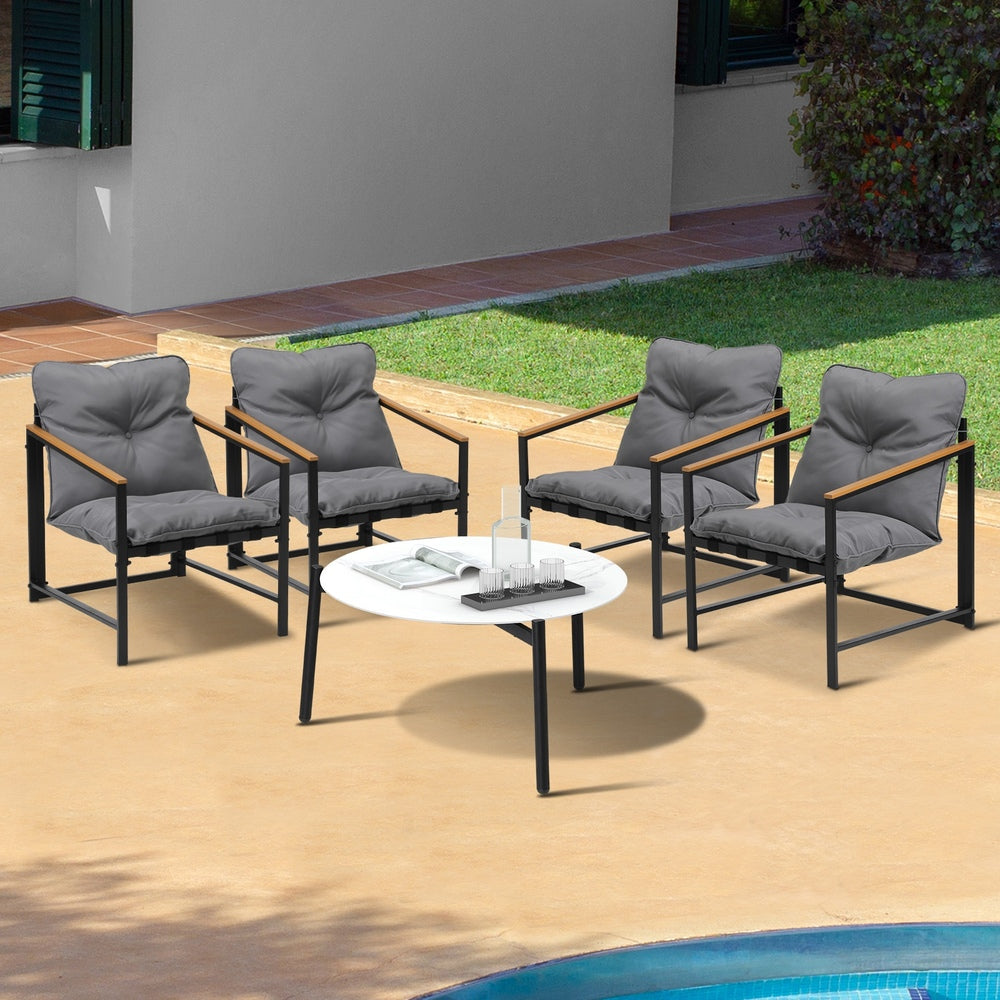 Livsip 4 Seater Outdoor Patio Set 70CM Round White Marble Table