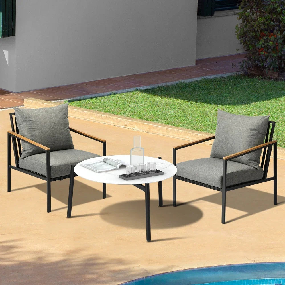 3PCS Outdoor Lounge Set White 70cm Coffee Table Chairs
