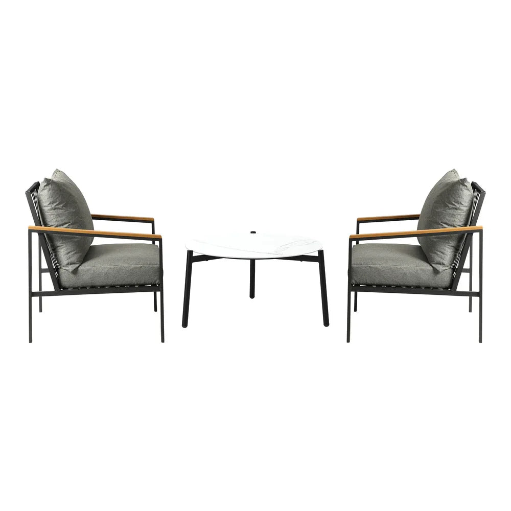 3PCS Outdoor Lounge Set White 70cm Coffee Table Chairs
