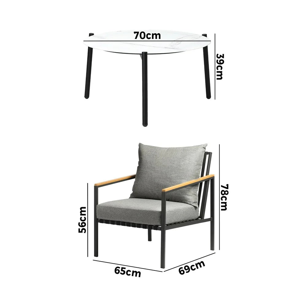 3PCS Outdoor Lounge Set White 70cm Coffee Table Chairs