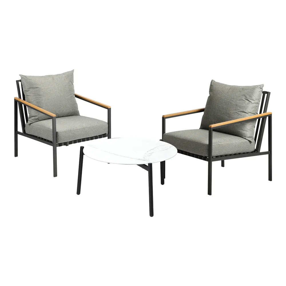 3PCS Outdoor Lounge Set White 70cm Coffee Table Chairs