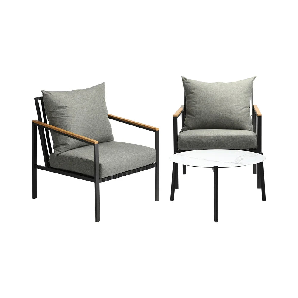 3PCS Outdoor Lounge Set White 70cm Coffee Table Chairs