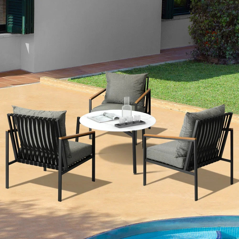 4PCS Outdoor Lounge Set White 70cm Coffee Table with Chairs