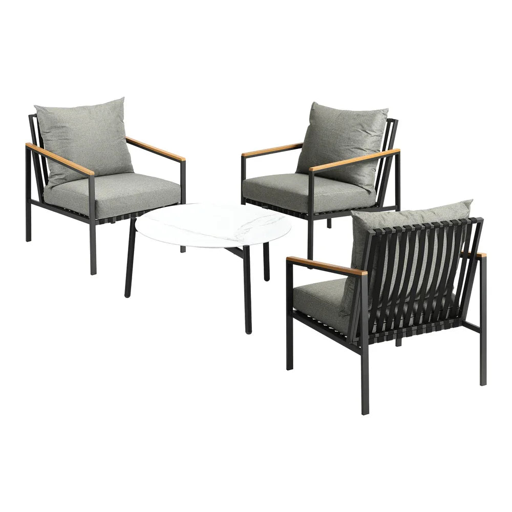 4PCS Outdoor Lounge Set White 70cm Coffee Table with Chairs