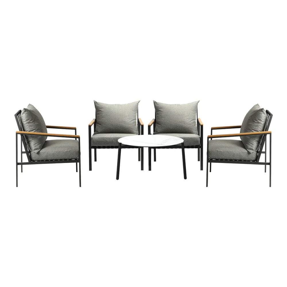 5PCS Outdoor Lounge Set White 70cm Coffee Table with 4 Chairs