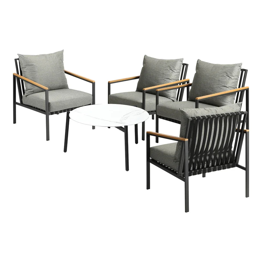5PCS Outdoor Lounge Set White 70cm Coffee Table with 4 Chairs