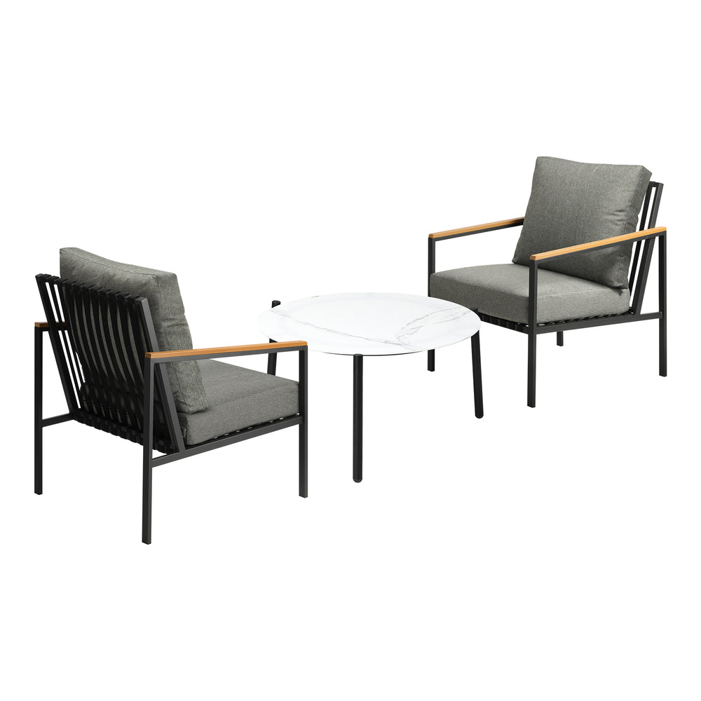 3PC Outdoor Patio Set White 70cm Coffee Table Sofa Chair