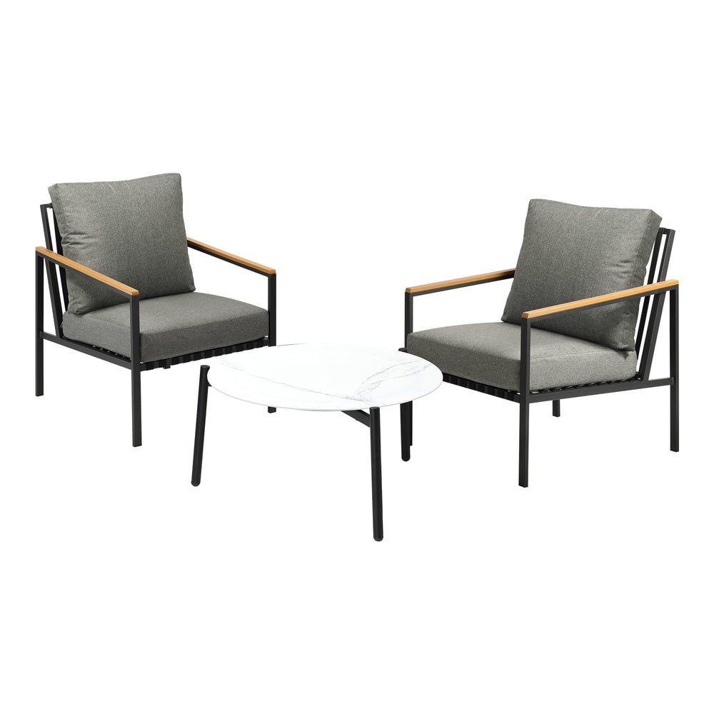 3PC Outdoor Patio Set White 70cm Coffee Table Sofa Chair