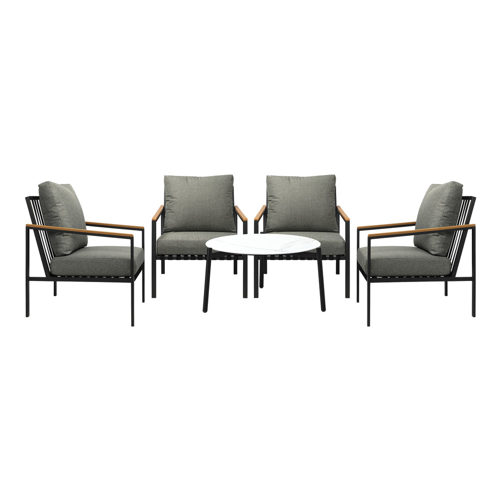 5PC Outdoor Patio Set White 70cm Coffee Table Sofa Chairs