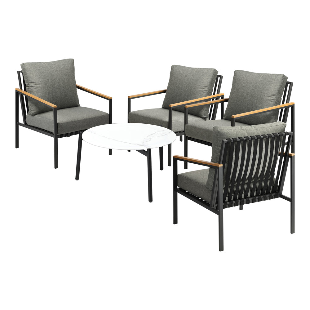 5PC Outdoor Patio Set White 70cm Coffee Table Sofa Chairs