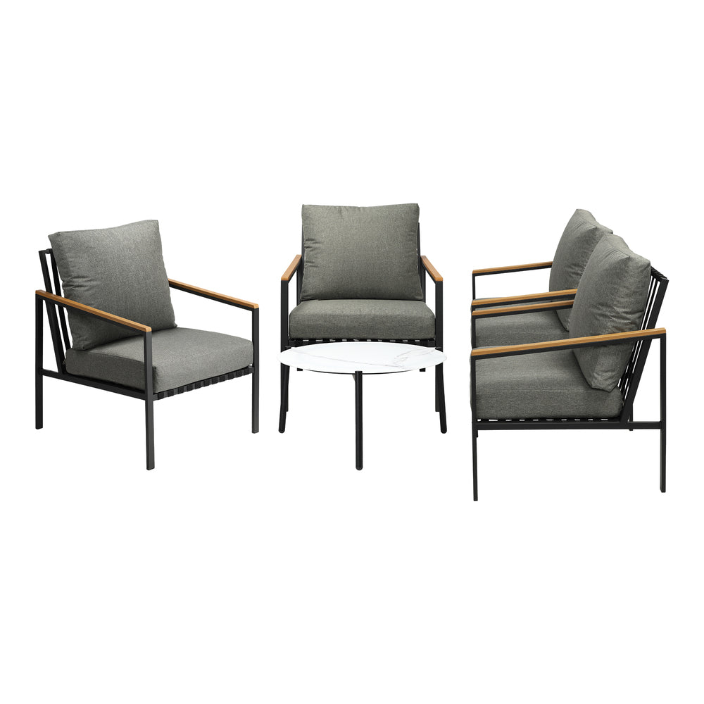 5PC Outdoor Patio Set White 70cm Coffee Table Sofa Chairs