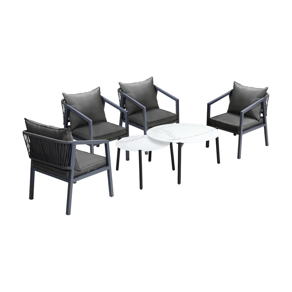 Livsip 6PCS Outdoor Patio Set White 70cm Coffee Table Set Grey Chairs