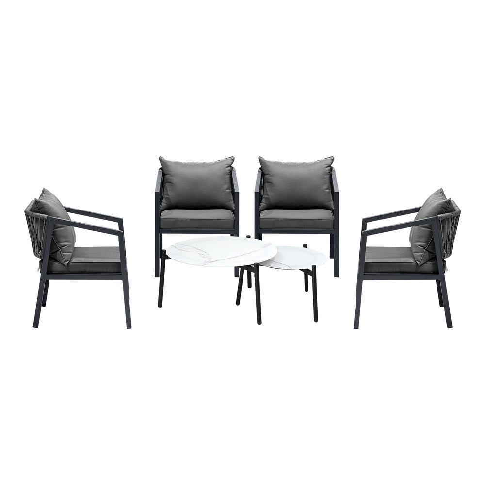 Livsip 6PCS Outdoor Patio Set White 70cm Coffee Table Set Grey Chairs