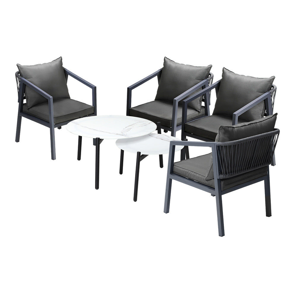 Livsip 6PCS Outdoor Patio Set White 70cm Coffee Table Set Grey Chairs