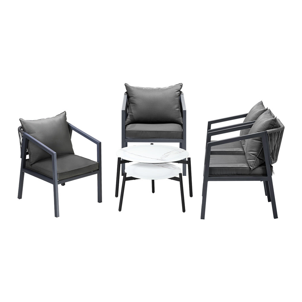 Livsip 6PCS Outdoor Patio Set White 70cm Coffee Table Set Grey Chairs