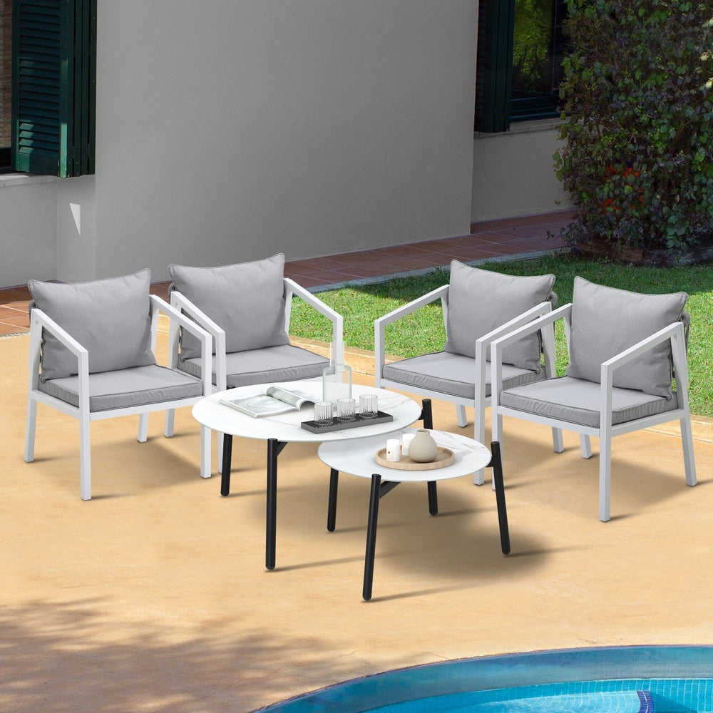6PCS Outdoor Patio Set White 70cm Coffee Table Set White Chairs