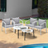 6PCS Outdoor Patio Set White 70cm Coffee Table Set White Chairs