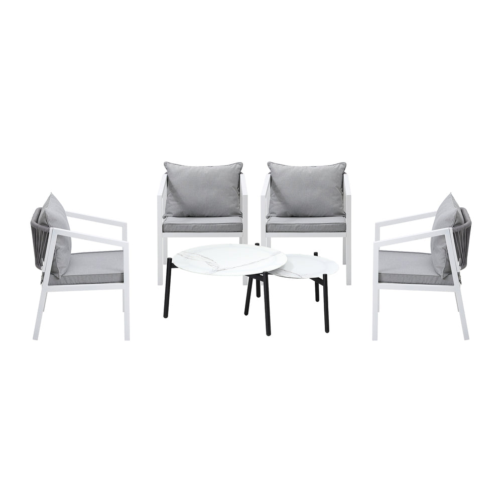 6PCS Outdoor Patio Set White 70cm Coffee Table Set White Chairs