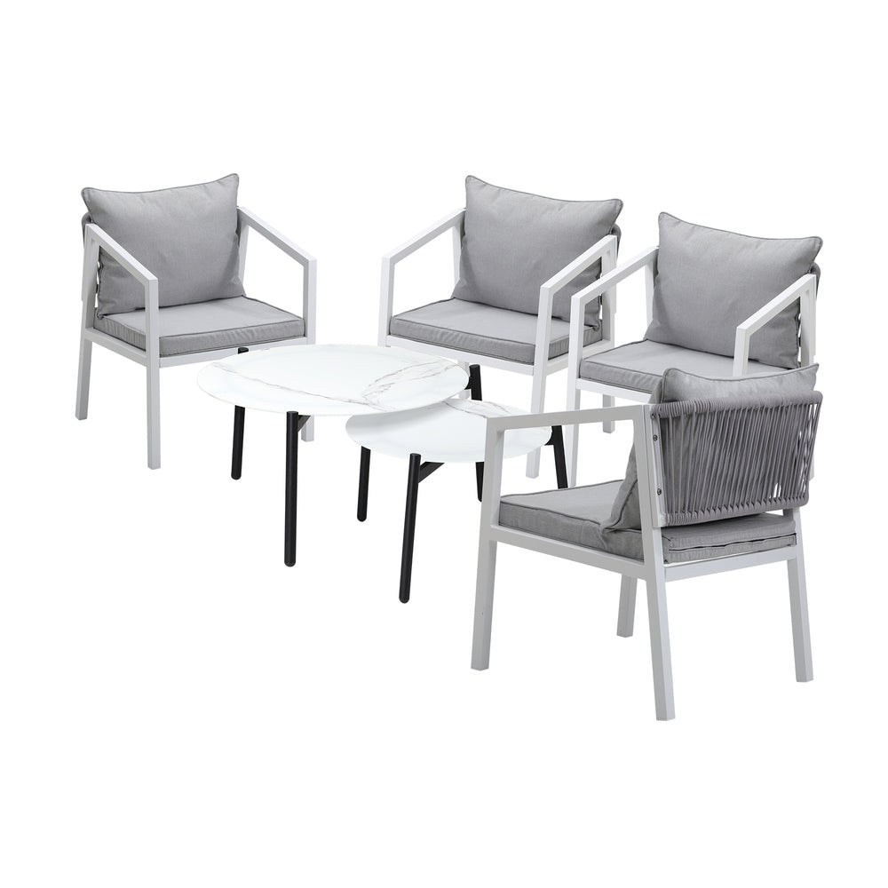 6PCS Outdoor Patio Set White 70cm Coffee Table Set White Chairs