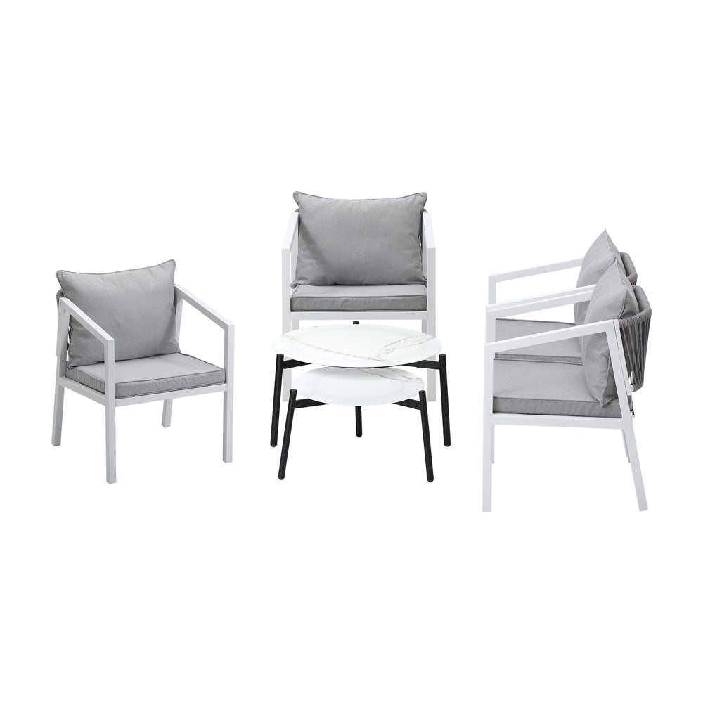 6PCS Outdoor Patio Set White 70cm Coffee Table Set White Chairs