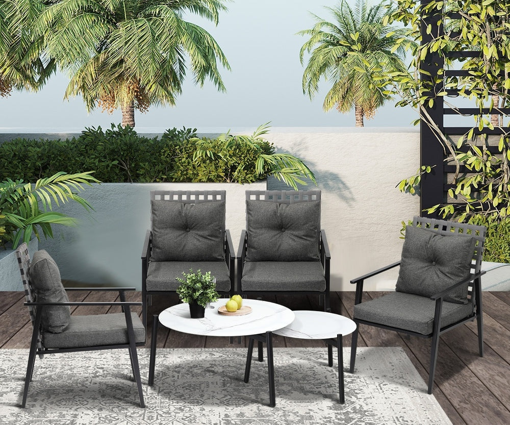 Livsip Outdoor Patio Set 2pc White Marble Table Sets 4pc Rattan Chairs