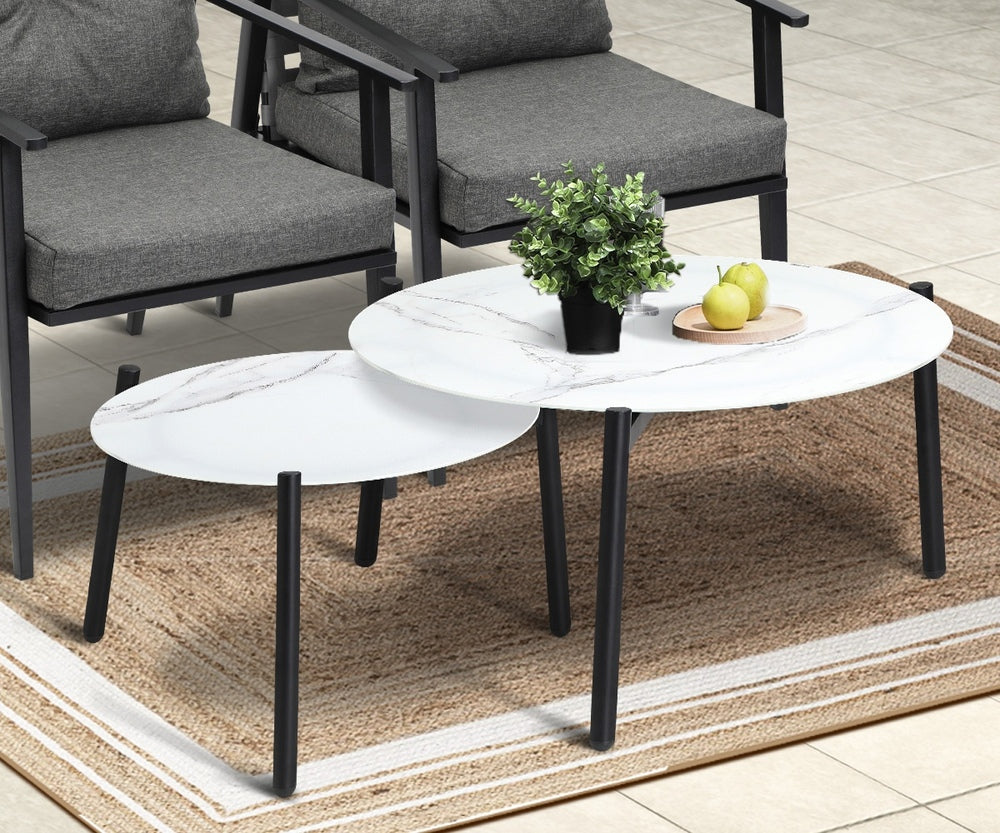 Livsip Outdoor Patio Set 2pc White Marble Table Sets 4pc Rattan Chairs