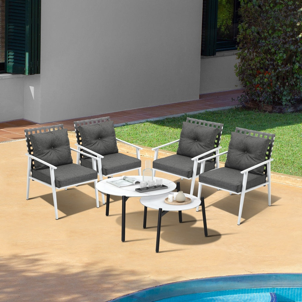 Livsip 6pc Outdoor Lounge Sets White Round Tables 4pc Rattan Chairs