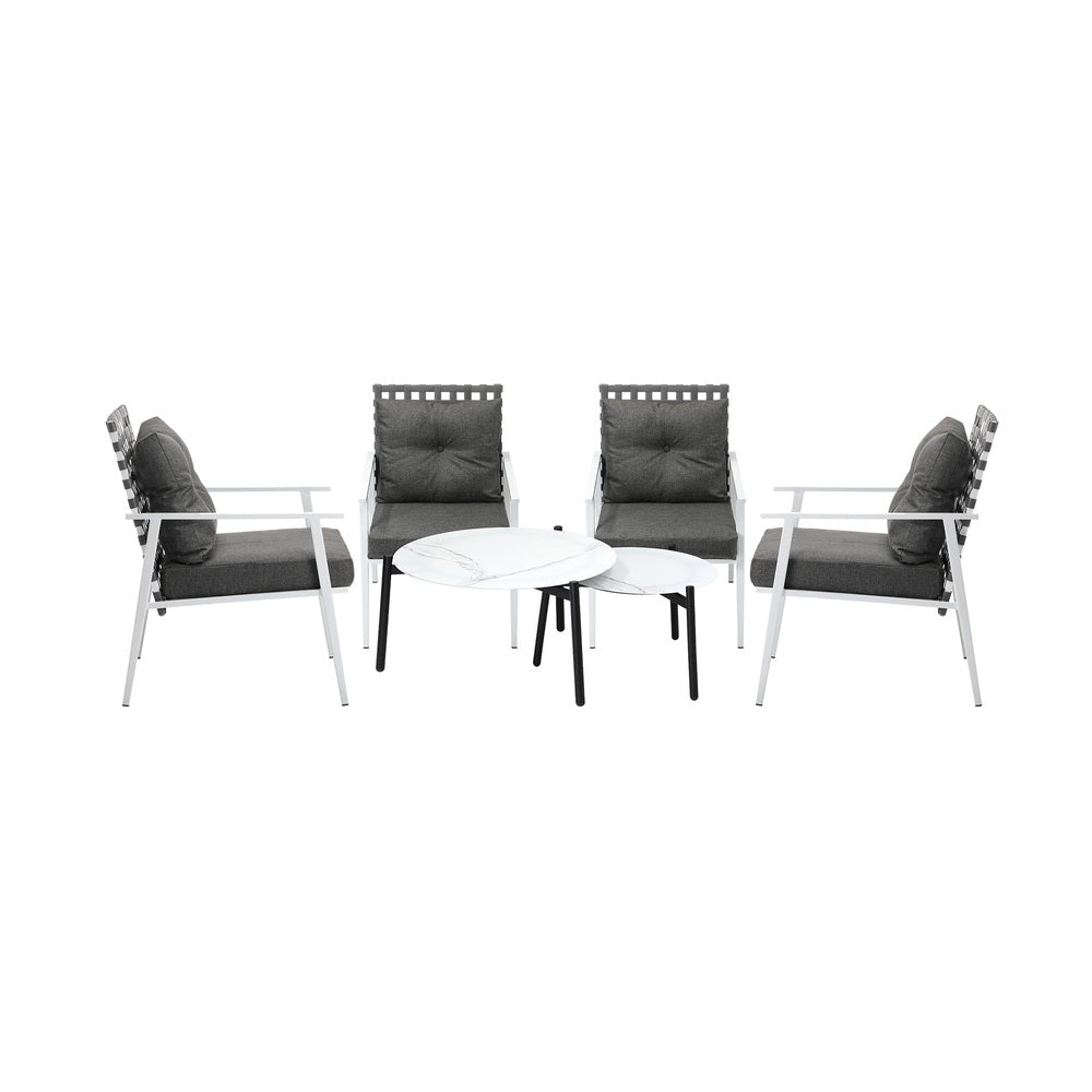 Livsip 6pc Outdoor Lounge Sets White Round Tables 4pc Rattan Chairs