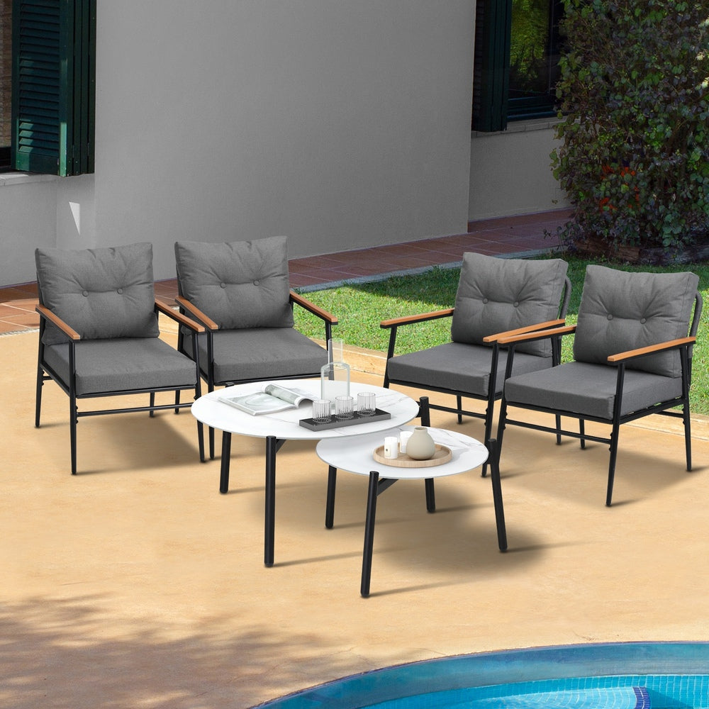 Livsip 6 Piece Outdoor Patio Set White Table Set Black Armchairs