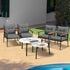Livsip 6 Piece Outdoor Patio Set White Table Set Black Armchairs